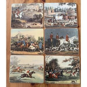 VTG Set x 6 Brooks Brothers Fox Hunt Scenes Cork Back PlaceMats Made In England